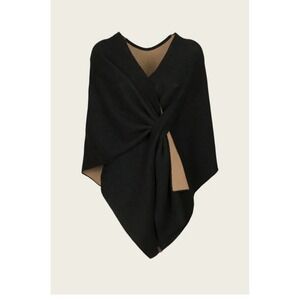 Curling Napoli Firenze Poncho - One Size Made In Italy Black Camel